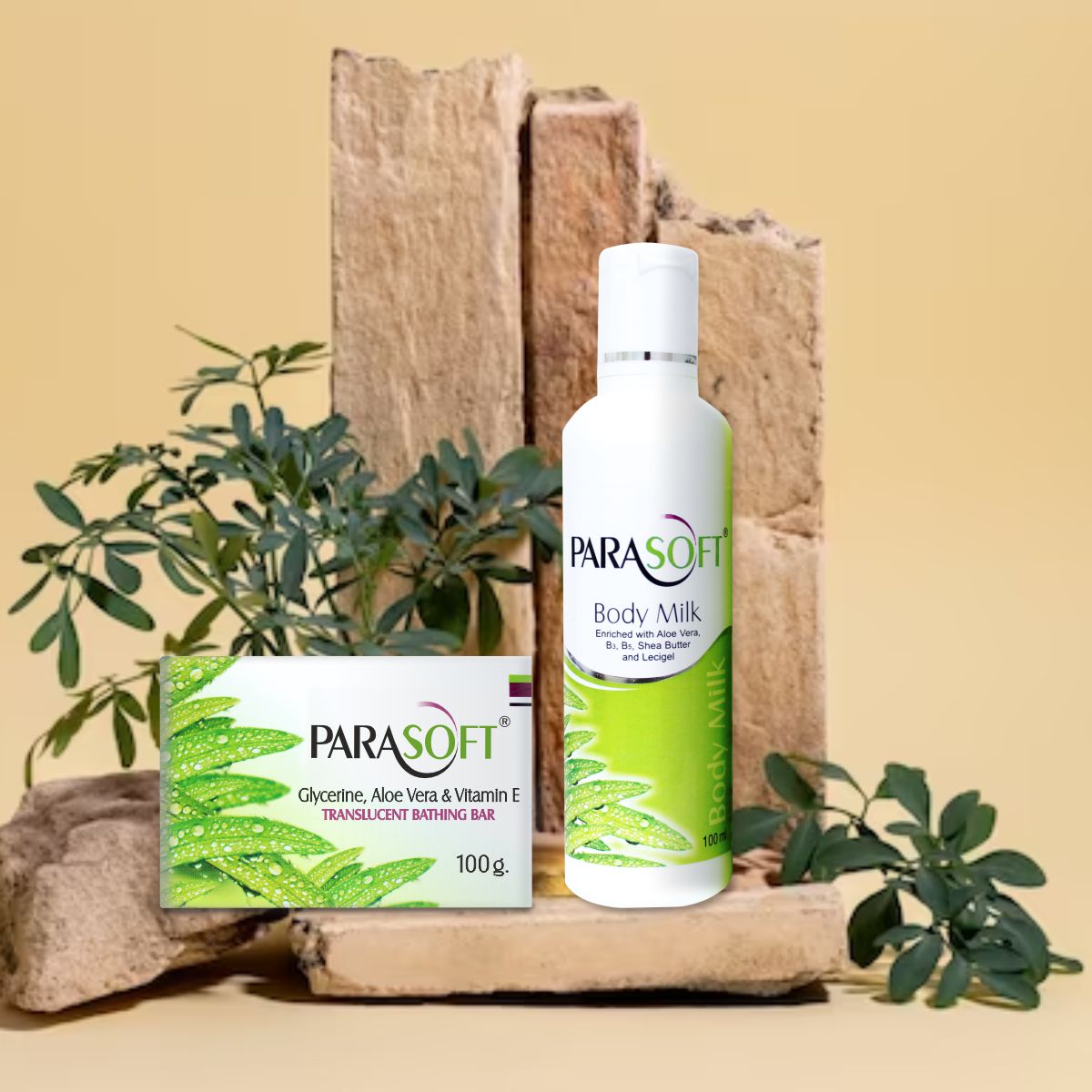 shoprythmindia Dry Skin Care Combo Parasoft Body Milk is (with shea butter, vitamin B aloe vera) +Parasoft Soap (Glycerine, Aloe-vera, Vitamin-E Bar) shoprythmindia Dry Skin Care Combo Parasoft Body Milk is (with shea butter, vitamin B aloe vera) +Parasoft Soap (Glycerine, Aloe-vera, Vitamin-E Bar)